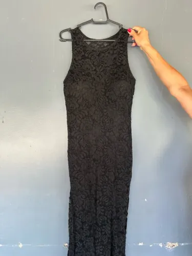 Vestido longo texturizado preto