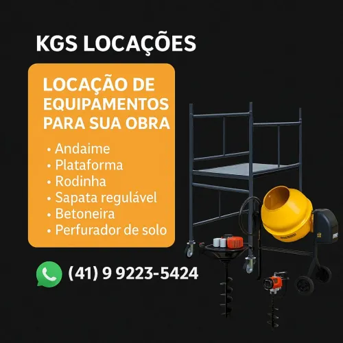 Locação de Equipamentos, andaime, betoneira, perfurador de solo