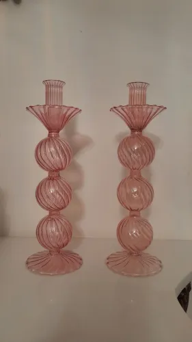 Castiçais de Cristal Rosa