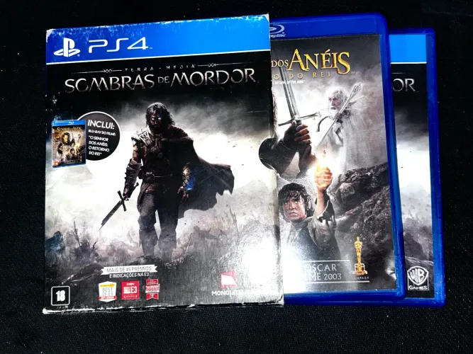 Jogo PS4 Terra Média Sombras de Mordor + Bluray O Senhor Dos Anéis O Retorno do Rei