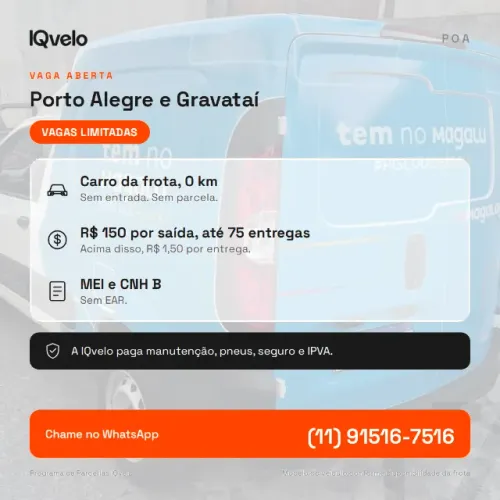 Vaga motorista MEI entregas Magalog, carro da frota - Porto Alegre