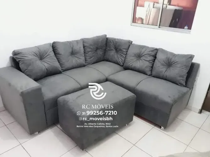 Sofá de Canto com Puff Material suede D33 Confortável Direto da Fábrica