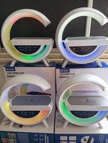 Luminária Rgb Caixa Som G Speaker Carregador Indução Relógio
