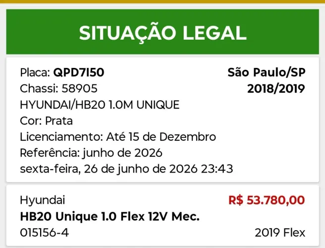 Hyundai HB20 Unique 1.0 Flex 12V Mec. 2019
