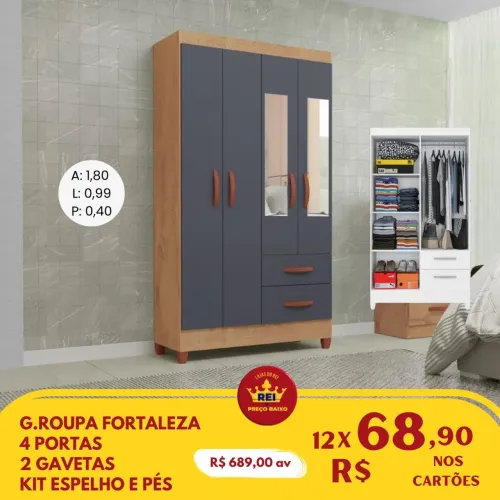 ? RENOVE SEU QUARTO HOJE: Guarda-Roupa Fortaleza 4 Portas - Direto da Loja do Rei!