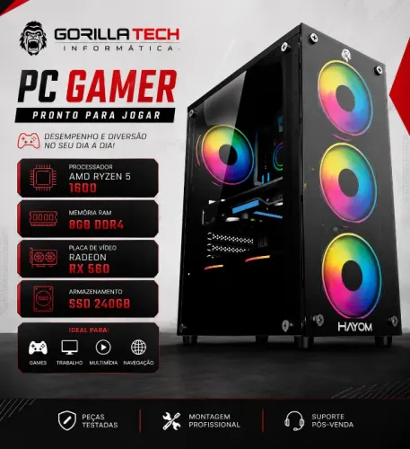 PC Gamer Ryzen 5 1600 RX 560, 8GBs SSD 240GB