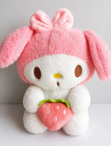 Boneca de Pelúcia My Melody curiosa com seu Moranguinho