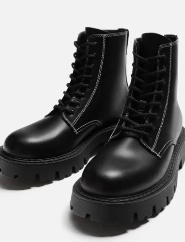 Bota couro preta original Zara estilo coturno promoção