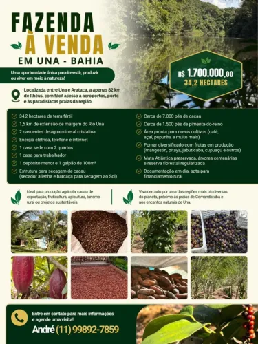 FAZENDA A VENDA - UNA - BAHIA