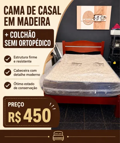 Cama em madeira com colchão 