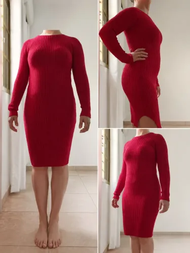 Vestido manga longa Midi cor vermelha tamanho M 