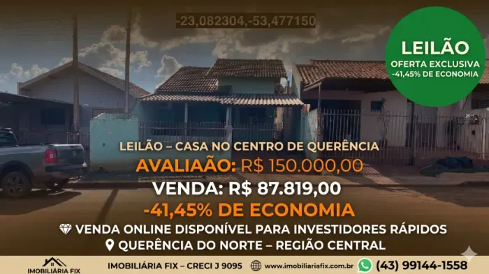 ? CENTRO DE QUERÊNCIA - IMÓVEL ABAIXO DO PREÇO DE LEILÃO!