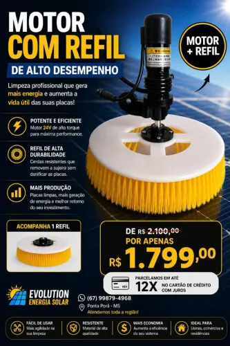 Motor + Refil Para Escovas Giratória De Placas Solares