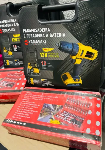 Kit ferramentas 46 peças e Parafusadeira Furadeira 12V sem fio com Maleta