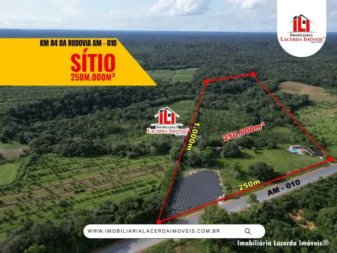 Sitio na AM-010 Próximo Rio Preto da Eva/ 250.000m²na beira da Pista da rodovia AM-010