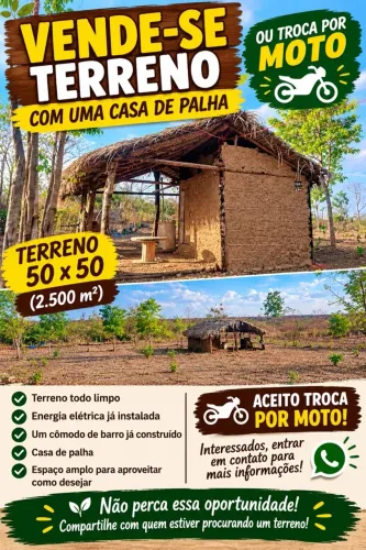 Vende-se terreno com uma casa de palha ou troca em uma moto