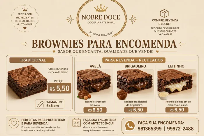 Brownie 6x6, Chocolate 50% Cacau.