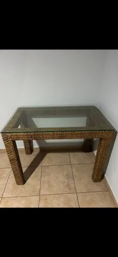 Mesa rattan com vidro