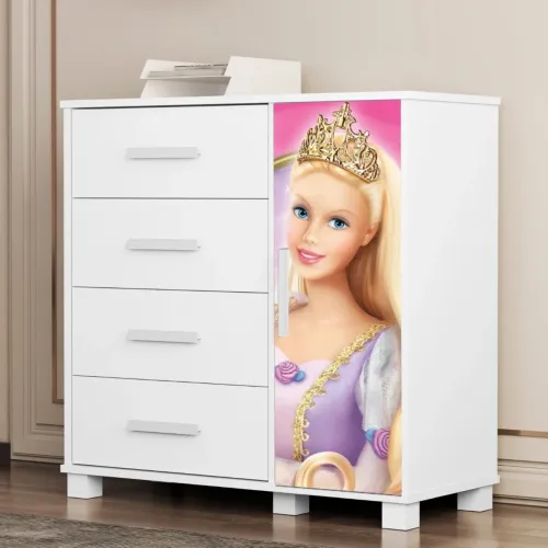 Cômoda 4 Gavetas com Sapateira Lívia (Menina) Barbie/ pronta entrega