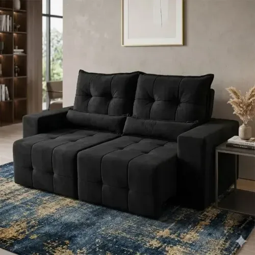 Promoção Sofá Retrátil Preto 2,00m - Entrega Grátis - Pague ao Receber