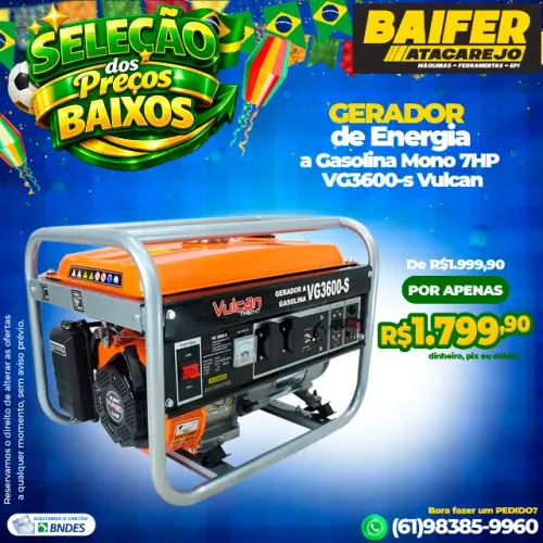 Gerador de Energia a Gasolina Mono 7HP VG3600-s Vulcan