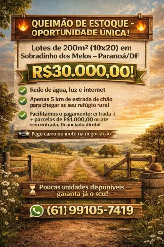 VENDE-SE LOTES SOBRADINHO DOS MELOS 200 METROS QUADRADOS 