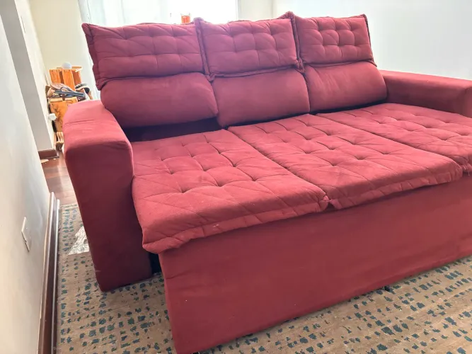 Sofá 3 Lugares Retrátil e Reclinável Cama Inbox Slim 2,00M Velusoft Vinho