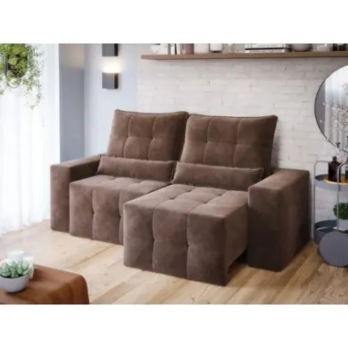 Estofado Retrátil e Reclinável Lisboa 2,00 Veludo Marrom
