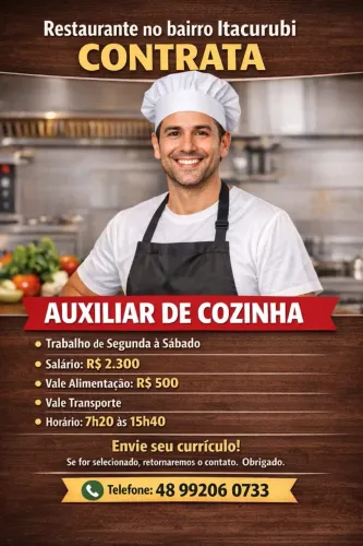 VAGA PARA AUXILIAR DE COZINHA