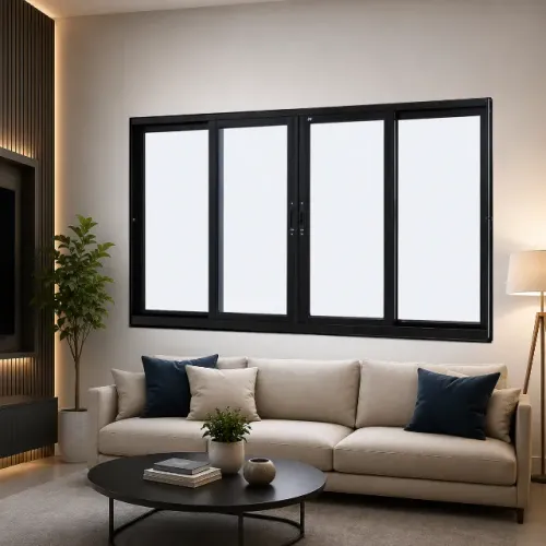 janela 100x150 com 4 folhas preta sem grade linha modular pagamento na entrega