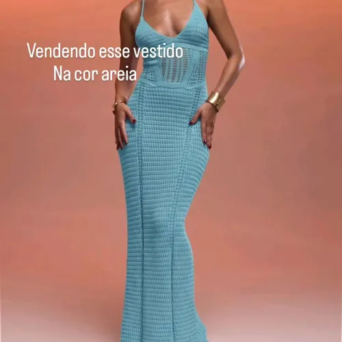 Vestido de tricô cor areia cor café 