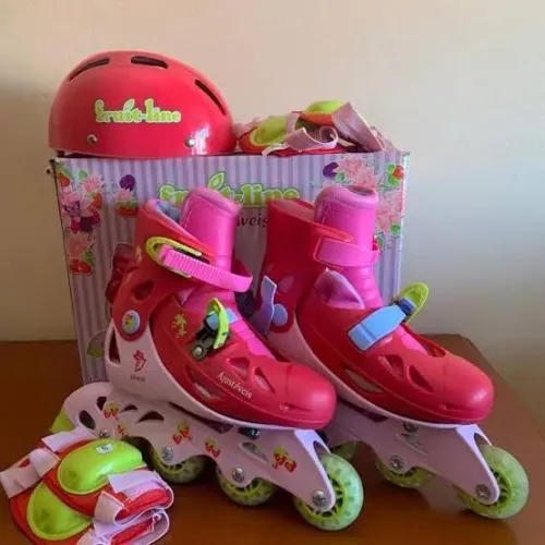 Patins infantil fruit line rosa e vermelho
