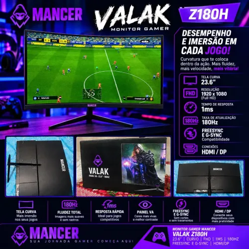Monitor Gamer Mancer Valak Z180H 23,6? Curvo 180Hz Full HD (LEIA A DESCRIÇÃO)