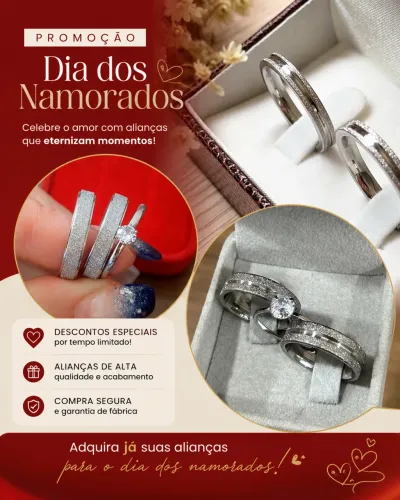 Alianças para Dia dos Namorados - Modelos Pronta Entrega Feira de Santana