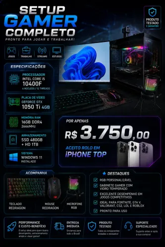 Pc gamer para estudos trabalhos e jogos 