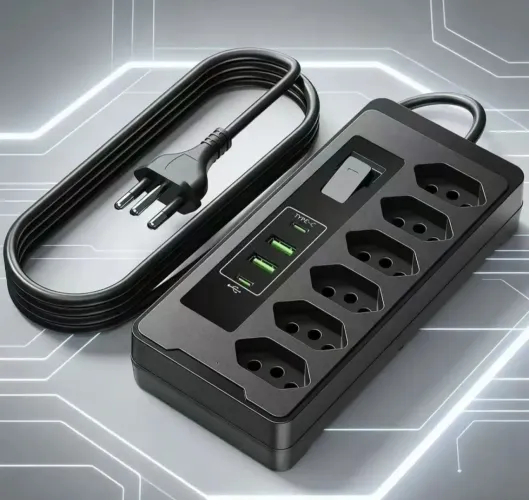 Filtro de Linha C/ 6 tomadas + 2 Entradas Usbs + 2 entradas USB Tipo C e 1.9 metros de fio