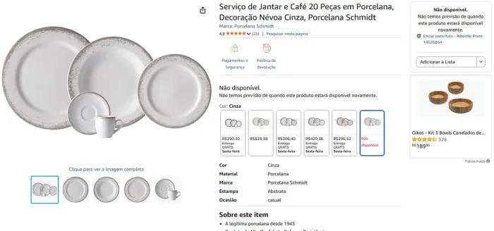 Conjunto NOVO de louças jantar e café 20 peças