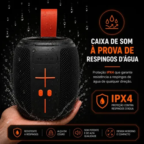 Caixa Caixinha De Som Bluetooth Pendrive Fm Sd Portátil 50w Preto Ipx4