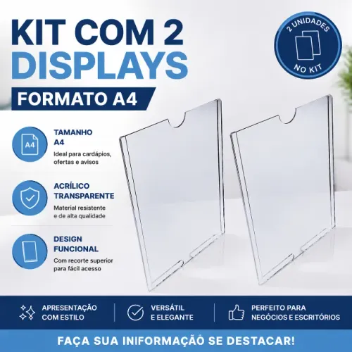KIT de 2 unidades expositor de parede A4 porta folha com fita dupla face