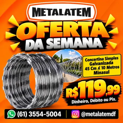 Concertina Simples Galvanizada 45 Cm X 10 Metros Minasul