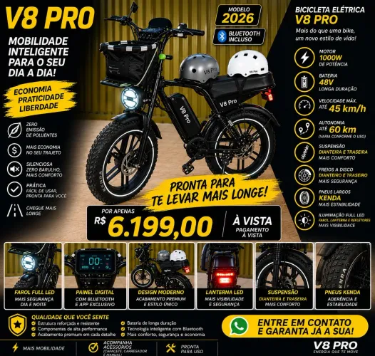 Bike eletrica v8 Pro Modelo 2026 Bluetooth