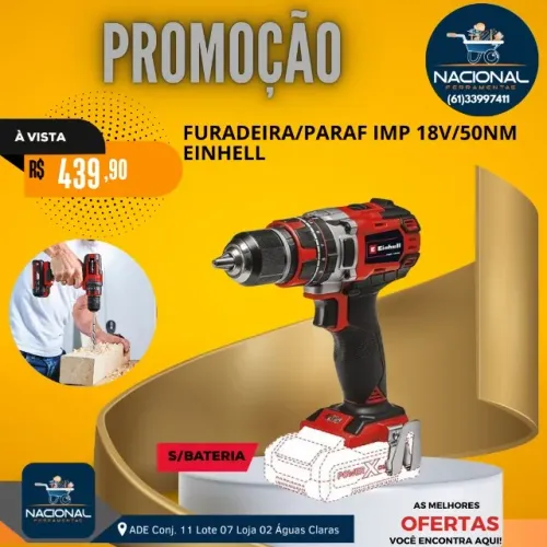 FURADEIRA/PARAFUSADEIRA DE IMPACTO EINHELL TE-CD 18/50 LI-I SOLO 18V 50NM (SEM BATERIA)