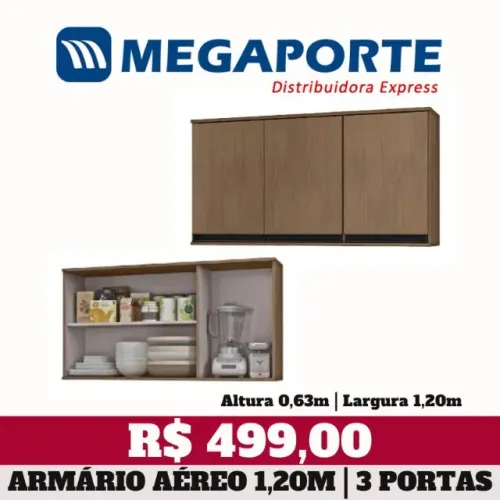 Armário Aéreo 1,20m 3 Portas 1 Prateleira (Novo) Entrega Grátis!