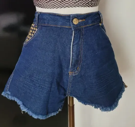 Short Jeans Feminino Azul Escuro Revest Luxo, Veste 44, Seminovo
