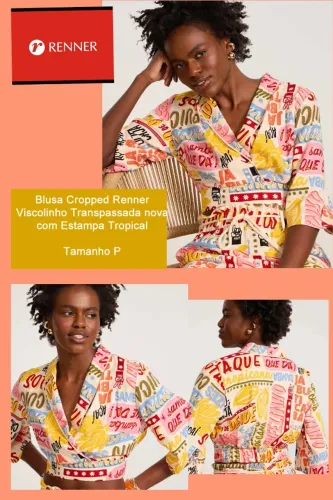 Blusa Cropped Renner Viscolinho Transpassada nova com Estampa Tropical P