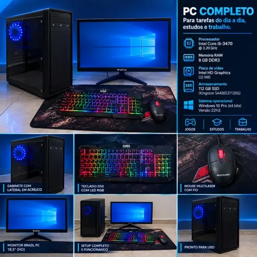 CPU com monitor, teclado, mouse e mousepad