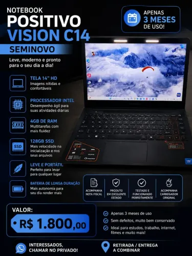 NOTEBOOK POSITIVO VISION C14 - SEMINOVO COM NOTA FISCAL
