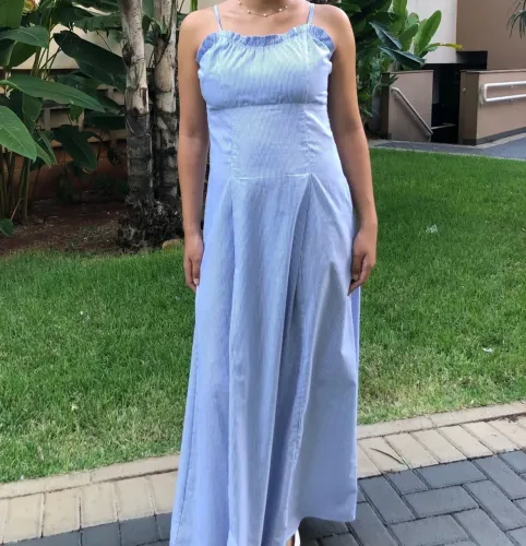 Vestido verão azul com listras