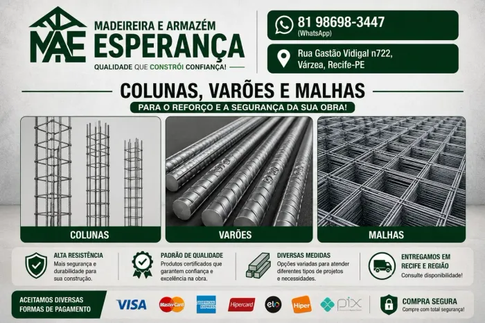 Colunas, Varão, Sapatas, Malhas, Treliças