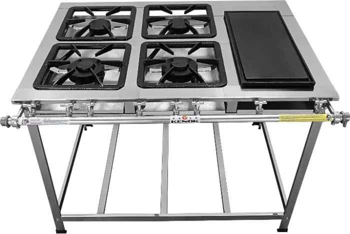 [Novo/Lacrado] Fogão Industrial Kenok 4 Bocas 2 Duplas com Bifeteira - Inox